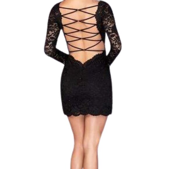 NWT La Femme 25134SC Lace Cocktail Dress Black Size 8 - Picture 5 of 7